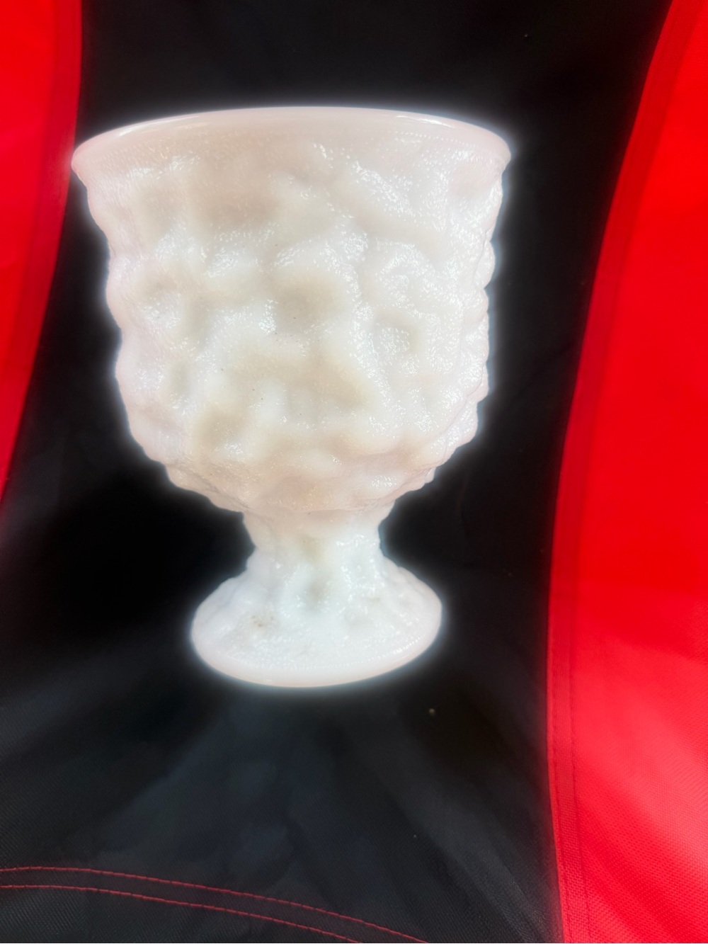 White Textured Milk Glass Compote Vase